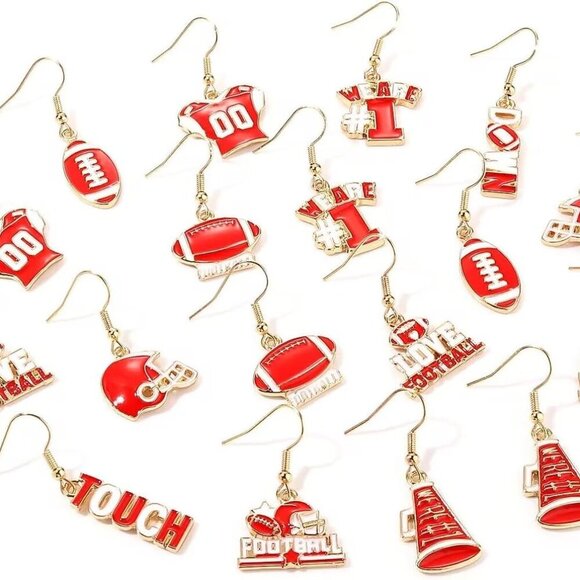Football Earrings Bulk 9 Pairs Dangle Touch Down Helmet Team Spirit Jewelry - Picture 4 of 6